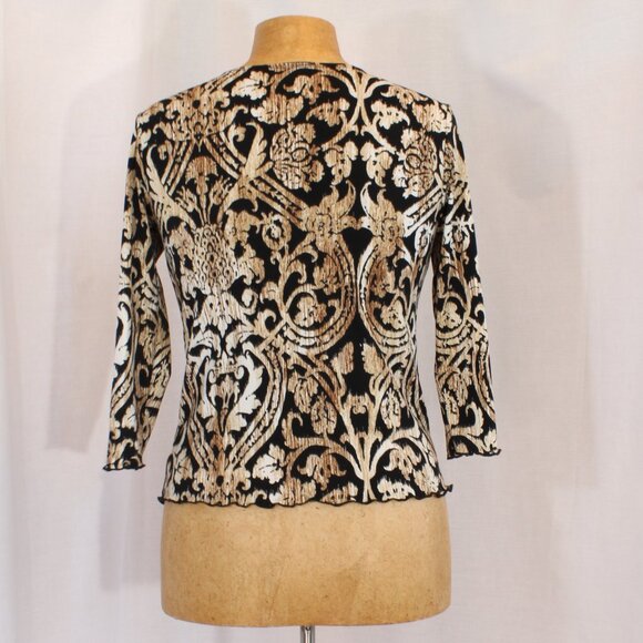 Meredith Matthews Petite Three-Quarters Length Sleeve Black and Gold Top - Picture 4 of 7